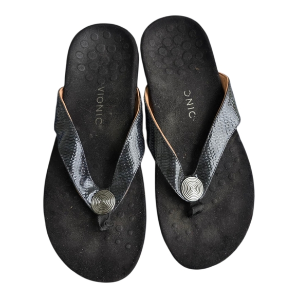 Vionic Shoes - Vionic Black Sandals Women Size 11 Silver Detail Summer Comfort